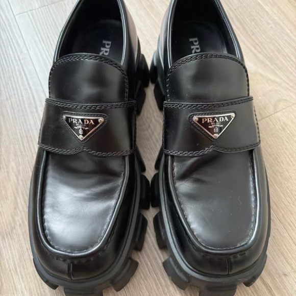 Prada Women's Black Leather Slip-On Loafers
